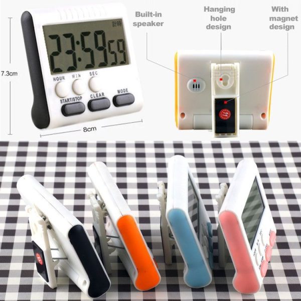 Kitchen Timer 24 Hours Digital Alarm Clock LCD Screen Magnetic Backing for Cooking Baking (Blue) - Image 5