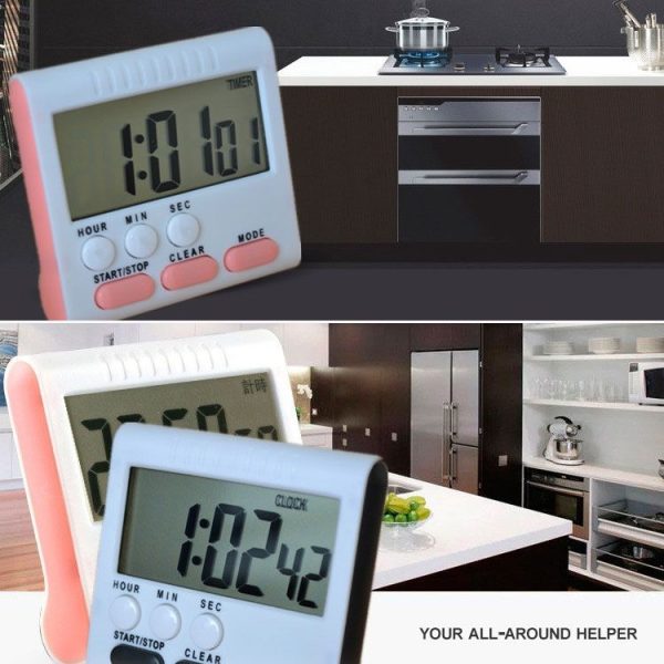 Kitchen Timer 24 Hours Digital Alarm Clock LCD Screen Magnetic Backing for Cooking Baking (Blue) - Image 7