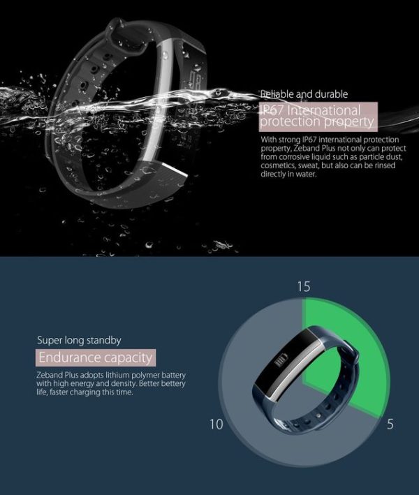 ZEBLAZE Zeband Plus IP67 Waterproof Tracker Bluetooth Smart Bracelet for iOS / Android Smart Phone, Heart Rate / Pedometer / Sedentary Reminder / Alarm Clock / SMS Reminding / Sleep Monitor (Black) - Image 10