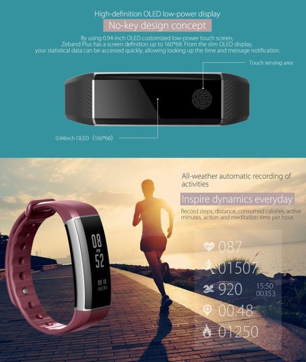 ZEBLAZE Zeband Plus IP67 Waterproof Tracker Bluetooth Smart Bracelet for iOS / Android Smart Phone, Heart Rate / Pedometer / Sedentary Reminder / Alarm Clock / SMS Reminding / Sleep Monitor (Black) - Image 8