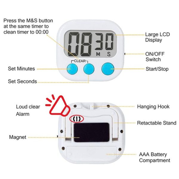 Digital Kitchen Timer Electronic Alarm Magnetic Backing with LCD Display for Cooking Baking Sports Games Office (Pink) - Image 3