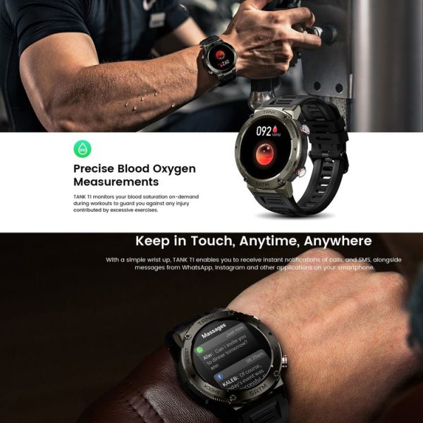 KOSPET TANK T1 1.32 inch Screen 5ATM & IP69K Waterproof Smart Watch, Support Bluetooth, Heart Rate Monitor, Blood Oxygen Monitor, Sleep Monitoring (Silver) - Image 8