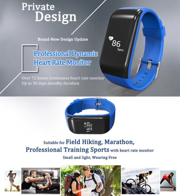 R1 Fitness Tracker Bluetooth Smart Bracelet for iOS / Android Smart Phone, Heart Rate / Anti-lost / Activity Tracker / Pedometer / Sleep Monitor (Black) - Image 3