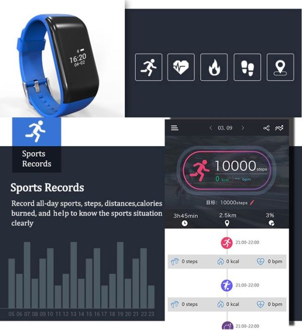 R1 Fitness Tracker Bluetooth Smart Bracelet for iOS / Android Smart Phone, Heart Rate / Anti-lost / Activity Tracker / Pedometer / Sleep Monitor (Black) - Image 4