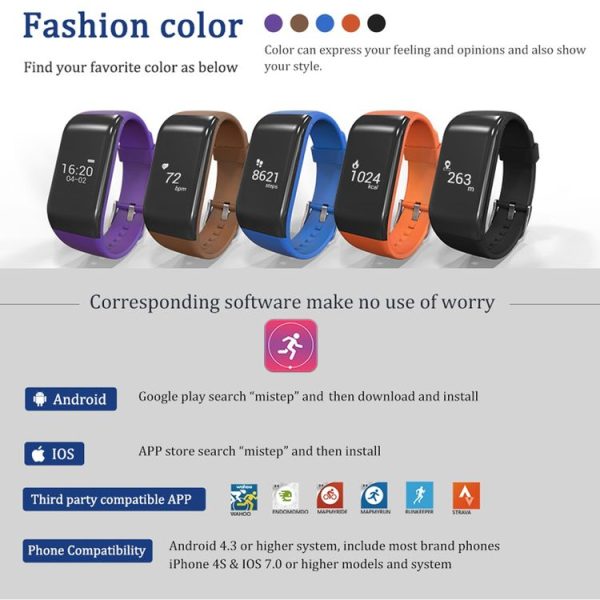 R1 Fitness Tracker Bluetooth Smart Bracelet for iOS / Android Smart Phone, Heart Rate / Anti-lost / Activity Tracker / Pedometer / Sleep Monitor (Black) - Image 9
