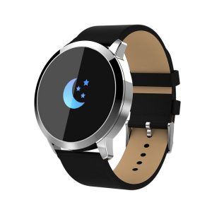 Q8A 0.95 inch OLED Screen Display Leather Strap Bluetooth Smart Watch, IP67 Waterproof, Support Remote Camera / Heart Rate Monitor / Blood Pressure Monitor / Blood Oxygen Monitor, Compatible with Android and iOS Phones (Silver)