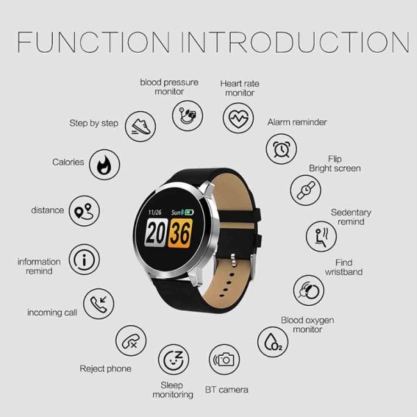 Q8A 0.95 inch OLED Screen Display Leather Strap Bluetooth Smart Watch, IP67 Waterproof, Support Remote Camera / Heart Rate Monitor / Blood Pressure Monitor / Blood Oxygen Monitor, Compatible with Android and iOS Phones (Silver) - Image 14