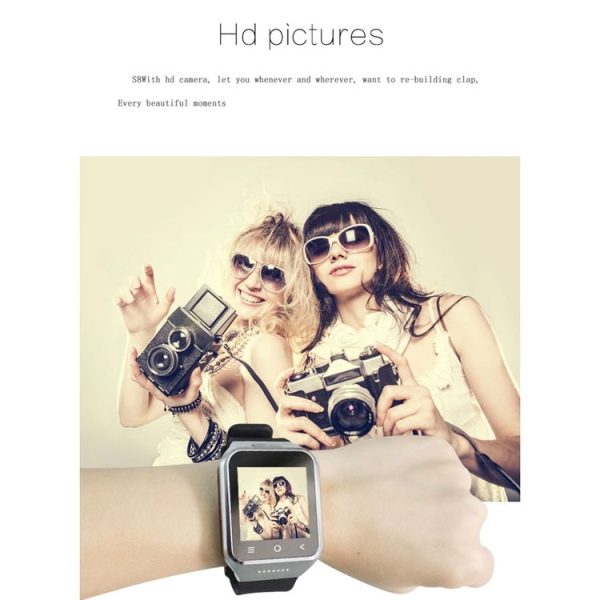 S8 Plus 1.54 inch Touch Screen Bluetooth 4.0 Android 5.1 OS MTK6580 Quad Core 1.3GHz Waterproof Smart Bracelet Watch Phone with 2MP Front Camera & SIM Card Slot, Support GPS, WiFi, Bluetooth, RAM: 1GB, ROM: 16GB, Network: 3G / 2G (Black) - Image 11