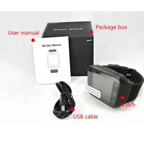 S8 Plus 1.54 inch Touch Screen Bluetooth 4.0 Android 5.1 OS MTK6580 Quad Core 1.3GHz Waterproof Smart Bracelet Watch Phone with 2MP Front Camera & SIM Card Slot, Support GPS, WiFi, Bluetooth, RAM: 1GB, ROM: 16GB, Network: 3G / 2G (Black) - Image 15