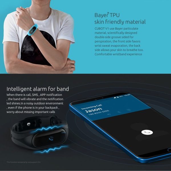 CUBOT V1 Touch Screen Bluetooth Life Waterproof Smart Wristband for iOS / Android Smart Phone, Anti-lost / Message Push / Pedometer / Sleep Monitor (Grey) - Image 10