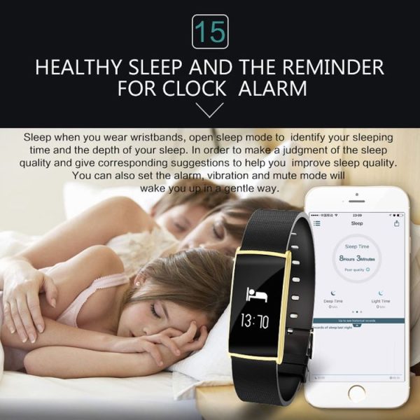 N108 0.96 Inch OLED Screen Display Sport Smart Bracelet, IP67 Waterproof and Dustproof, Support Pedometer / Heart Rate Monitor / Blood Pressure Monitor / Notification Remind / Call Reminder / Camera Remote Control / Calories Burned, Compatible with Android and iOS Phones (Gold) - Image 19