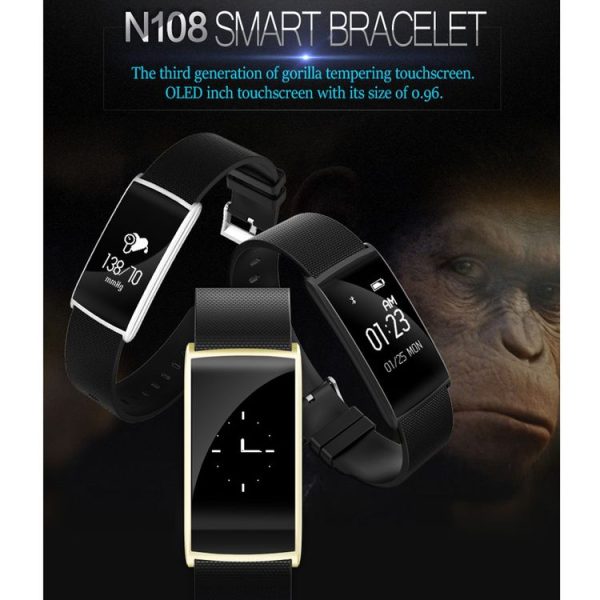 N108 0.96 Inch OLED Screen Display Sport Smart Bracelet, IP67 Waterproof and Dustproof, Support Pedometer / Heart Rate Monitor / Blood Pressure Monitor / Notification Remind / Call Reminder / Camera Remote Control / Calories Burned, Compatible with Android and iOS Phones (Gold) - Image 3