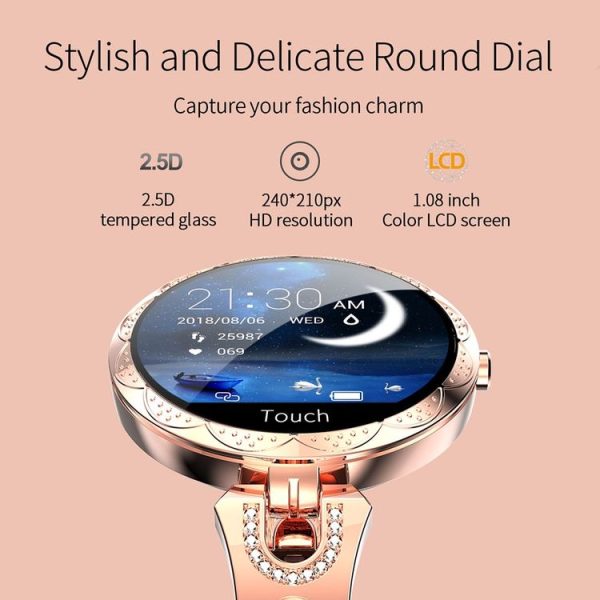 AK15 Fashion Smart Female Bracelet, 1.08 inch Color LCD Screen, IP67 Waterproof, Support Heart Rate Monitoring / Sleep Monitoring / Remote Photography (Rose Gold) - Image 8