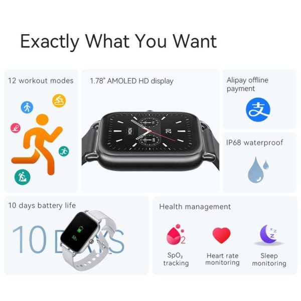 Original Xiaomi Youpin Haylou RS4 / LS12 Smart Watch, 1.78 inch Screen, Support 12 Sport Modes / Real-time Heart Rate Monitoring / Alipay Offline Payment (Black) - Image 3