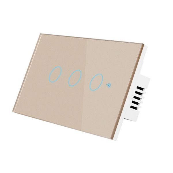 TC120 Wifi Smart Light Switch Glass Screen Touch Panel Voice Control Wireless Wall Switch Work with Alexa Echo / Google Home (Gold) - Image 2