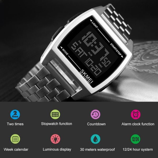 SKMEI 1368 Multifunctional Men Outdoor Sports Noctilucent Waterproof Digital Watch (Silver) - Image 4