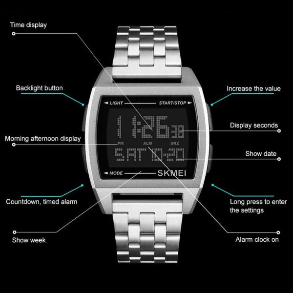 SKMEI 1368 Multifunctional Men Outdoor Sports Noctilucent Waterproof Digital Watch (Silver) - Image 5