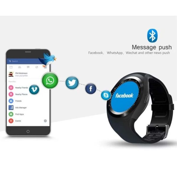 Y1 Round Nano SIM Card Fitness Tracker Smartband Smart Watch, with Whatsapp Facebook, Support Pedometer / Sleep Monitor / Music Control / Remote Camera / Sedentary Reminder (Black) - Image 4