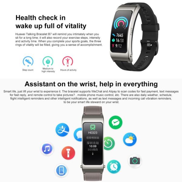 Original Huawei TalkBand B7 Smart Bracelet, 1.53 inch Screen, Support Bluetooth Call / Heart Rate / Blood Oxygen / Sleep Monitoring (Black) - Image 12