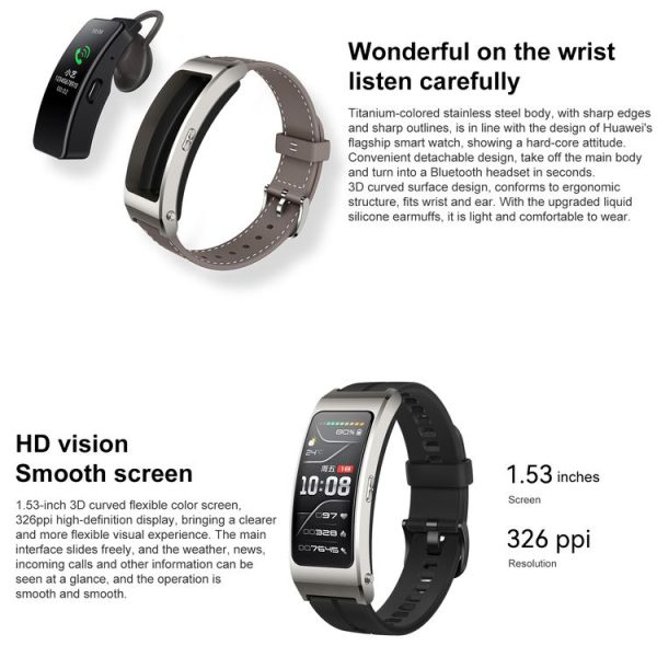 Original Huawei TalkBand B7 Smart Bracelet, 1.53 inch Screen, Support Bluetooth Call / Heart Rate / Blood Oxygen / Sleep Monitoring (Black) - Image 7