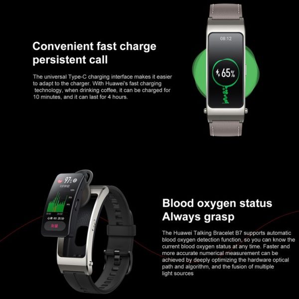 Original Huawei TalkBand B7 Smart Bracelet, 1.53 inch Screen, Support Bluetooth Call / Heart Rate / Blood Oxygen / Sleep Monitoring (Black) - Image 9