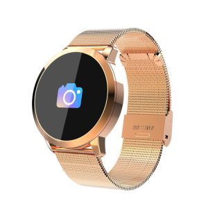 Q8A 0.95 inch OLED Screen Display Steel Strap Bluetooth Smart Watch, IP67 Waterproof, Support Remote Camera / Heart Rate Monitor / Blood Pressure Monitor / Blood Oxygen Monitor, Compatible with Android and iOS Phones (Gold)