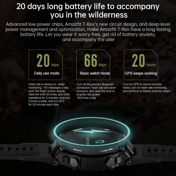 Original Xiaomi Youpin Amazfit T-Rex 1.3 inch AMOLED Screen Bluetooth 5.0 5ATM Waterproof Smart Watch, Support 14 Sport Modes / Heart Rate Monitoring / Sleep Monitoring / GPS Positioning (Grey) - Image 9