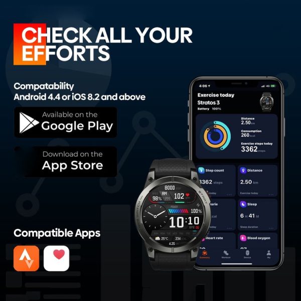 Zeblaze Stratos 3 1.43 inch AMOLED Screen IP68 Waterproof Smart Watch, Support Bluetooth Call / GPS (Black) - Image 10