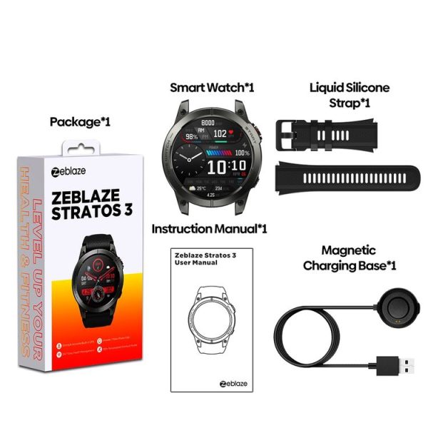 Zeblaze Stratos 3 1.43 inch AMOLED Screen IP68 Waterproof Smart Watch, Support Bluetooth Call / GPS (Black) - Image 3