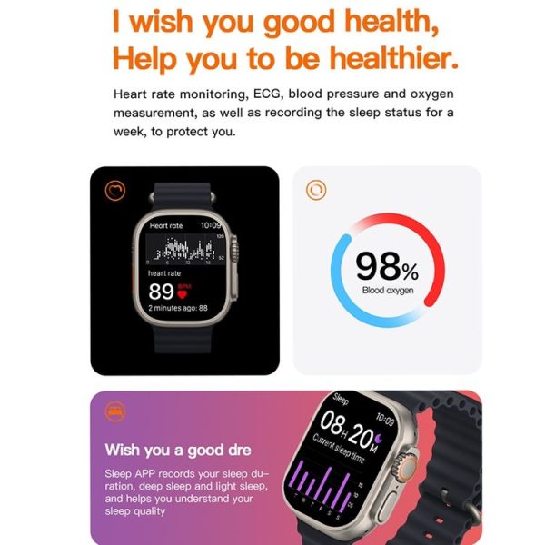T800 Ultra 1.99 inch Silicone Band Smart Watch Support Heart Rate / ECG (Black) - Image 8