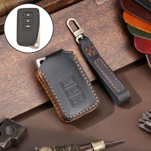 Lexus 3-button Hallmo Car Cowhide Leather Key Protective Cover Key Case (Black)