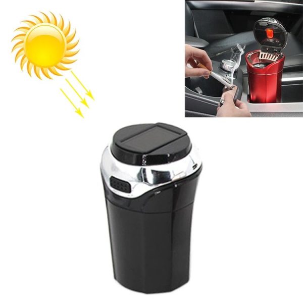 N12E Car Creative Ashtray Solar Power With Light And Cover With Cigarette Liighter (Black)