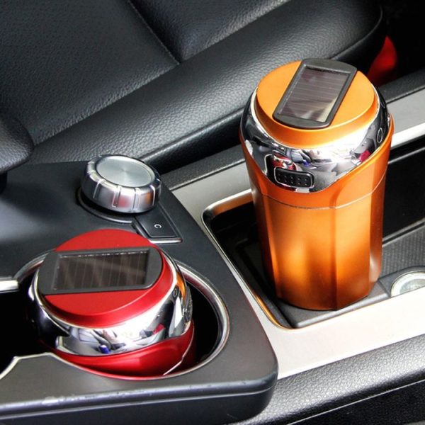 N12E Car Creative Ashtray Solar Power With Light And Cover With Cigarette Liighter (Black) - Image 11