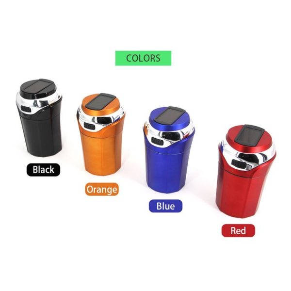 N12E Car Creative Ashtray Solar Power With Light And Cover With Cigarette Liighter (Black) - Image 2