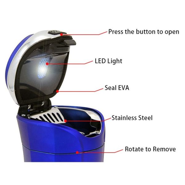 N12E Car Creative Ashtray Solar Power With Light And Cover With Cigarette Liighter (Black) - Image 3