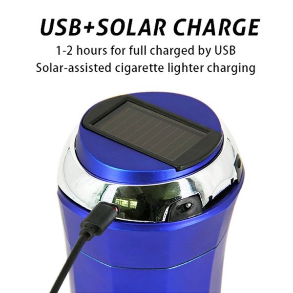 N12E Car Creative Ashtray Solar Power With Light And Cover With Cigarette Liighter (Black) - Image 4