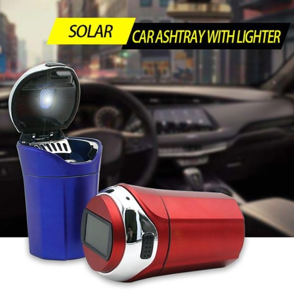 N12E Car Creative Ashtray Solar Power With Light And Cover With Cigarette Liighter (Black) - Image 8