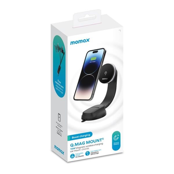 MOMAX CM25B Magnetic Wireless Charger Car Suction Cup Phone Holder - Image 10
