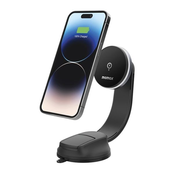 MOMAX CM25B Magnetic Wireless Charger Car Suction Cup Phone Holder - Image 2
