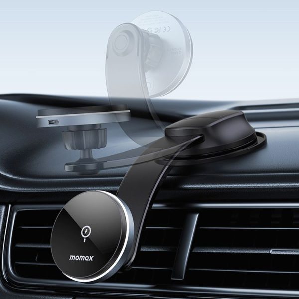 MOMAX CM25B Magnetic Wireless Charger Car Suction Cup Phone Holder - Image 8