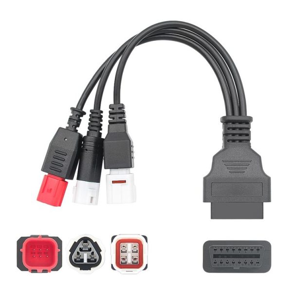 Honda / Yamaha 3 in 1 OBDII Female to 3 Pin+4 Pin+6 Pin Motorcycle Connector Cable (Red)