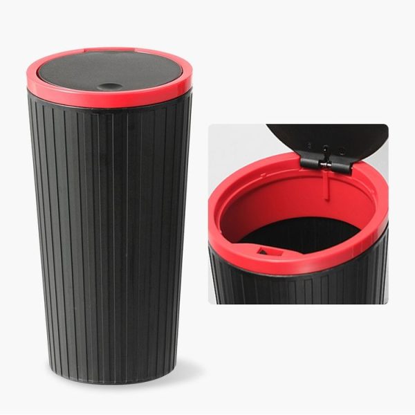 DM-143 Car Armrest Box Storage Box Car Round Trash Can With Lid (Black) - Image 2