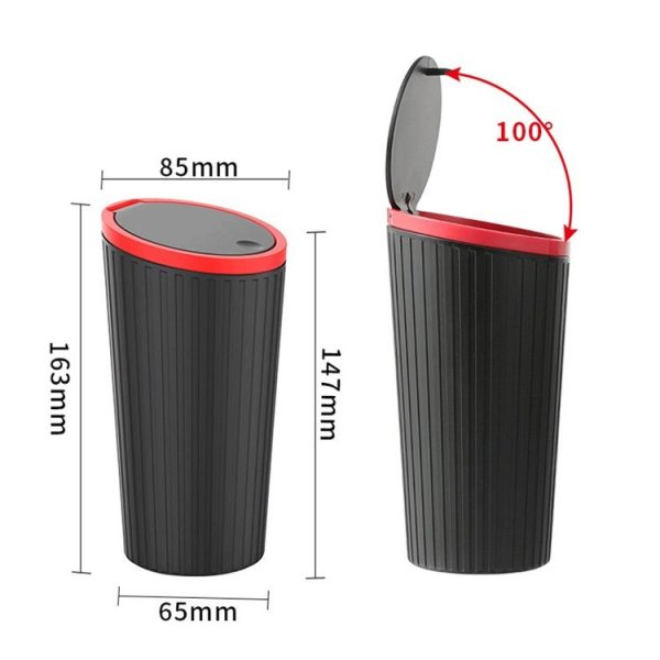 DM-143 Car Armrest Box Storage Box Car Round Trash Can With Lid (Black) - Image 3
