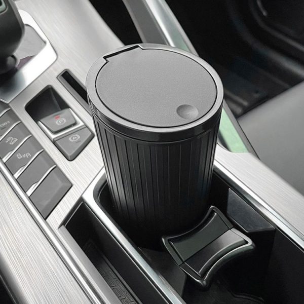 DM-143 Car Armrest Box Storage Box Car Round Trash Can With Lid (Black) - Image 4