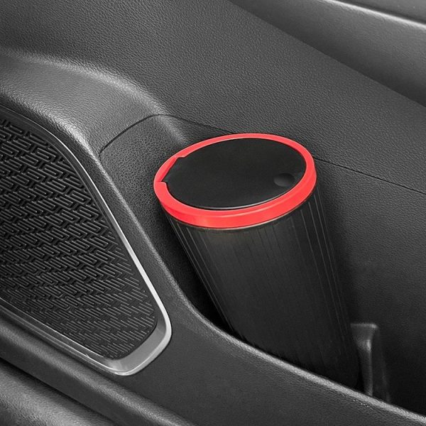 DM-143 Car Armrest Box Storage Box Car Round Trash Can With Lid (Black) - Image 5