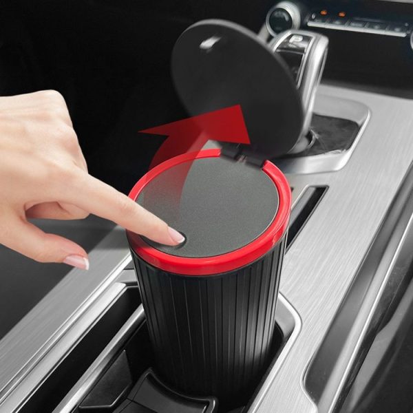 DM-143 Car Armrest Box Storage Box Car Round Trash Can With Lid (Black) - Image 6