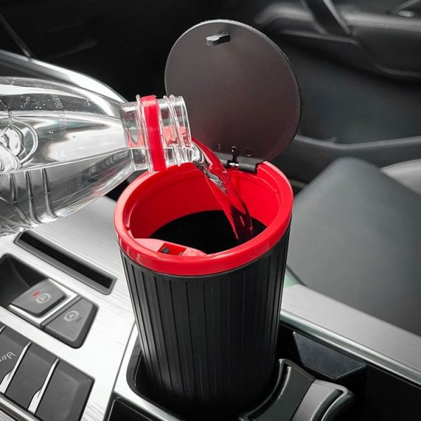 DM-143 Car Armrest Box Storage Box Car Round Trash Can With Lid (Black) - Image 7