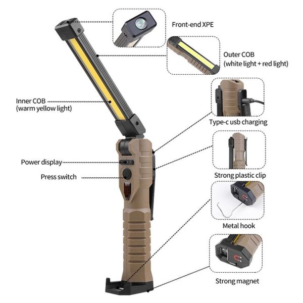FT20 Folding Magnet Car Inspection Light Work Maintenance Lamp Strong Emergency COB LED Lamp (Black) - Image 2