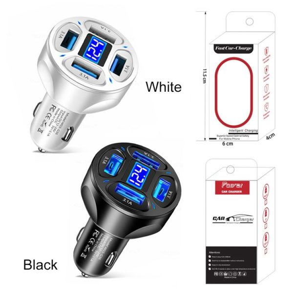 WGS-G36 3.1A 4 in 1 Digital Display Car Charger with Voltmeter (White) - Image 2