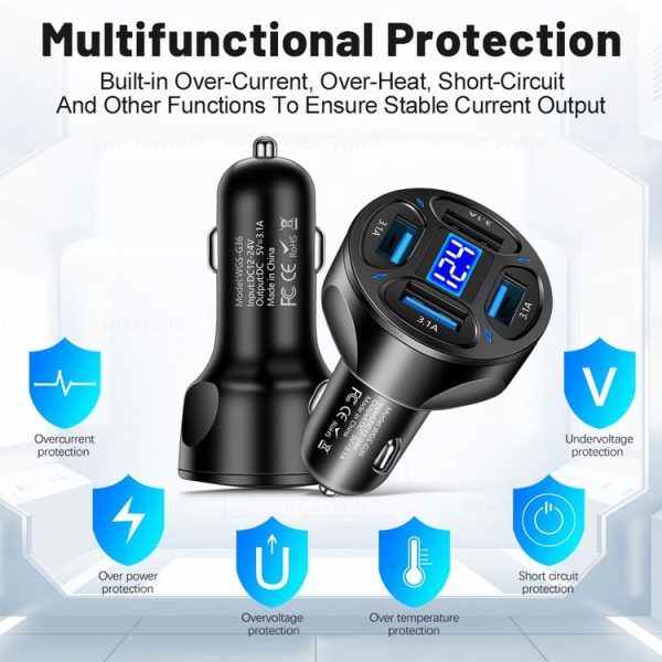 WGS-G36 3.1A 4 in 1 Digital Display Car Charger with Voltmeter (White) - Image 3